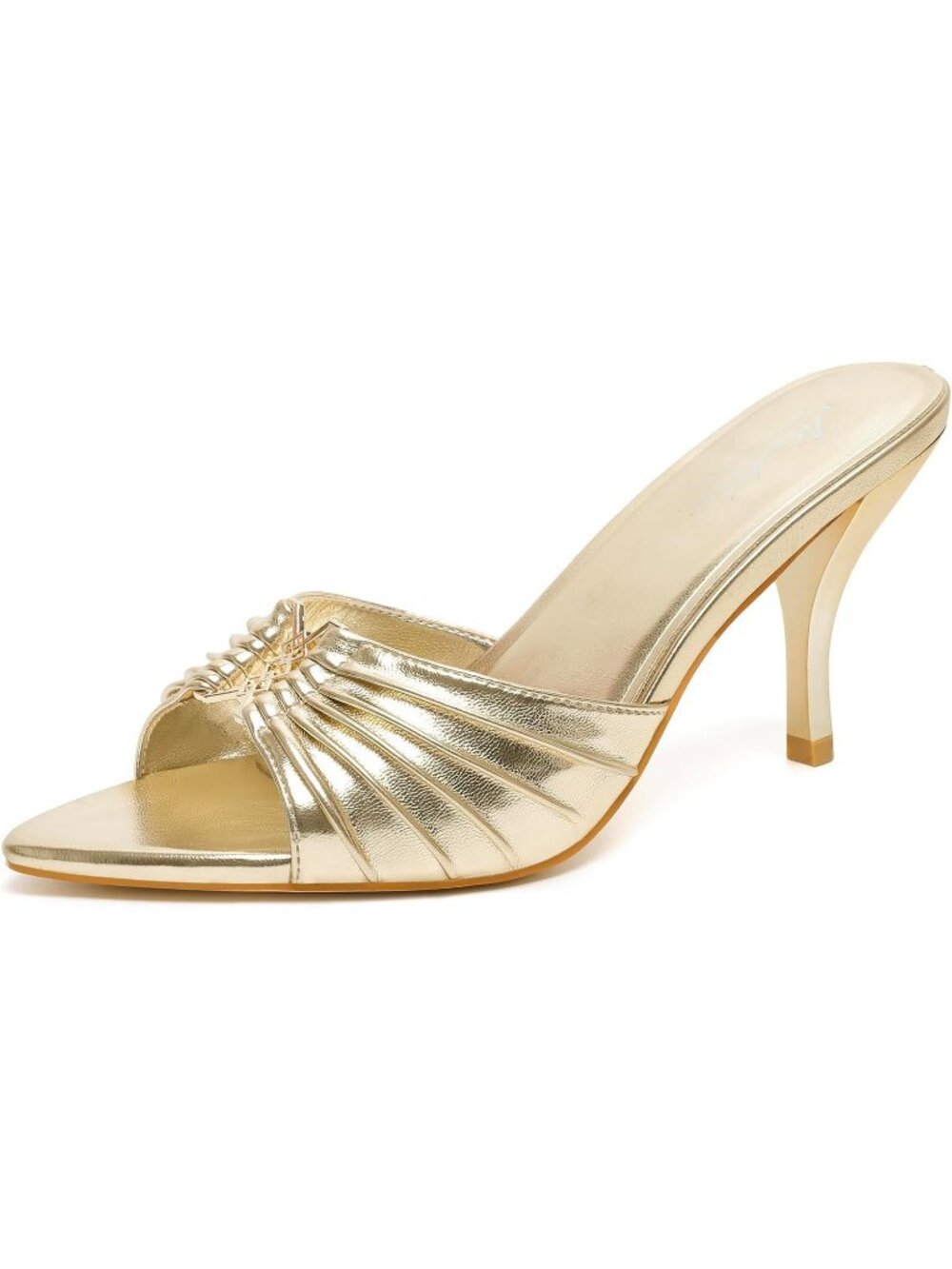 Women's Gold Faux Leather Summer Stiletto Slip On Backless Dressy Heeled Sandals